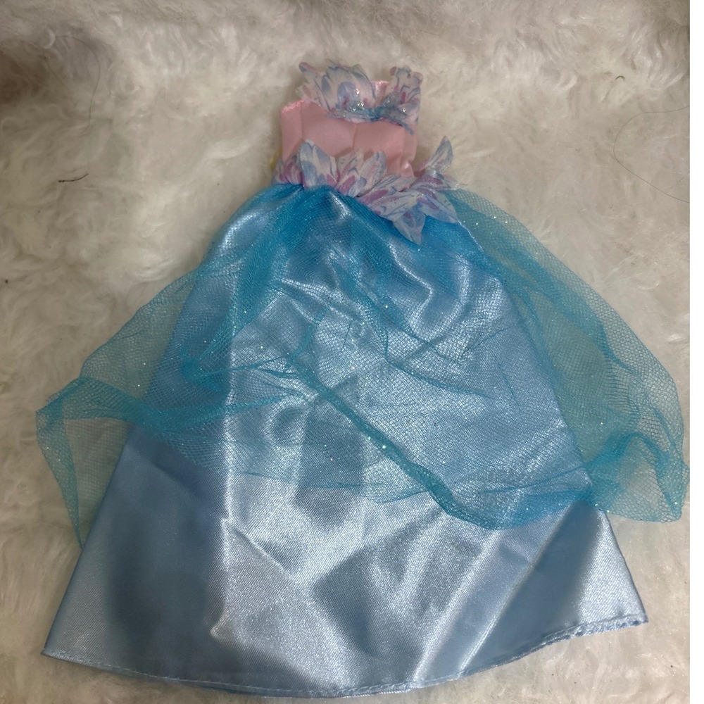 Barbie Doll Dress Intended Wearer OS Blue Pink Petal Glitter Gown Excellent